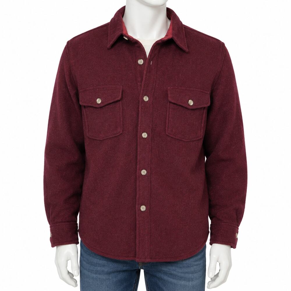 Vintage Lands' End Wool Blend CPO Shirt Jacket Burgundy Men’s L USA Made